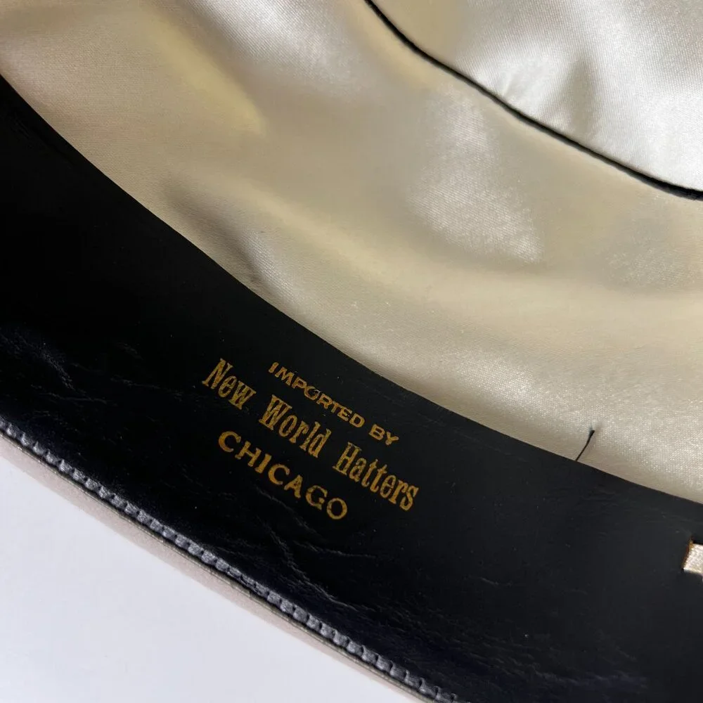 BORSALINO Vintage Beige Fedora Hat with Black Silk Ribbon, Made in Italy